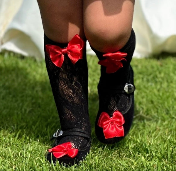 Sonata Infantil Spanish Girls Black Bow Shoes - 6 Bow Colours ~ MADE TO ORDER