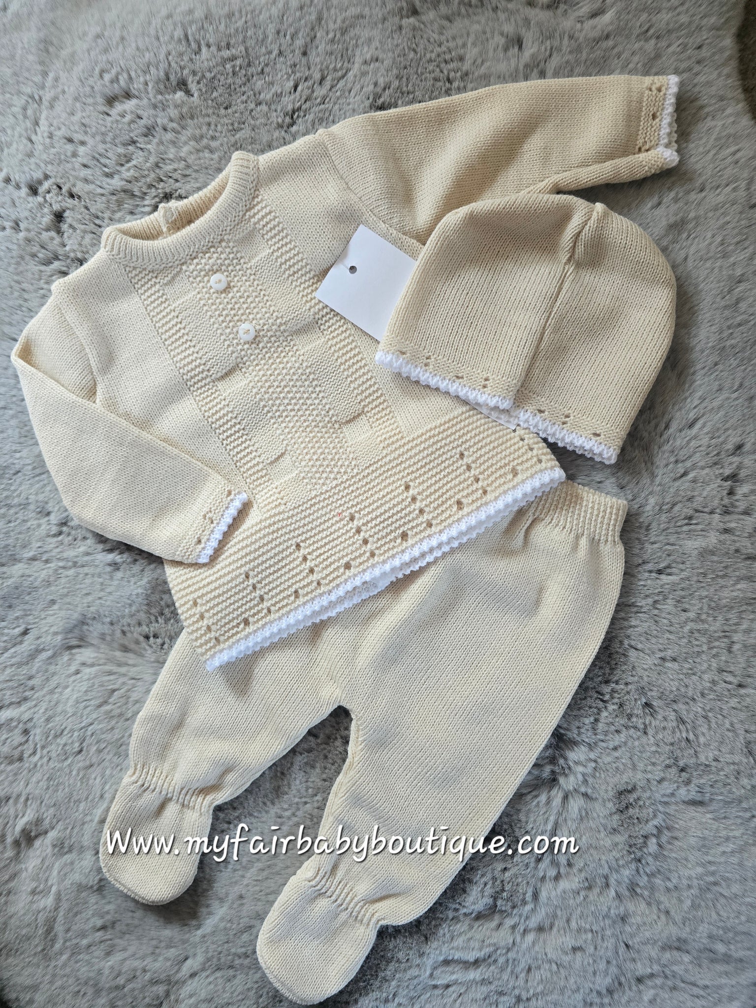 Spanish Baby Boys Taupe Knitted 3pc Set ~ 0-3m