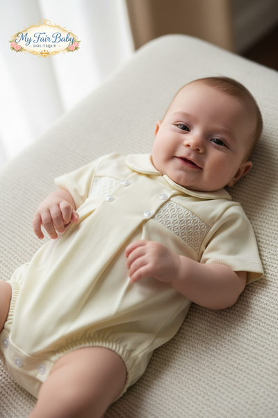 Spanish Baby Boys Lemon Cotton Smocked Romper SG260 - 3-18m
