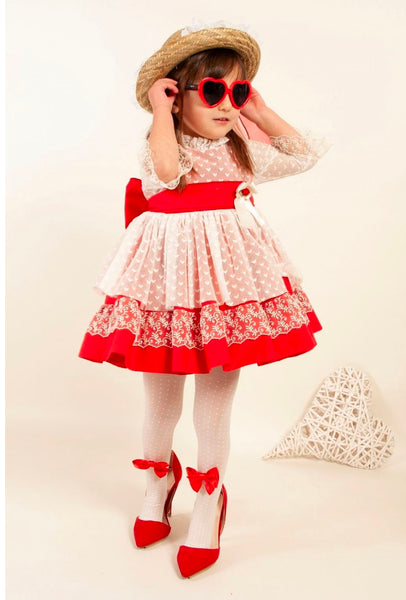 Sonata Infantil Spanish Girls Red Valentina Puffball Dress VE2211 - MADE TO ORDER