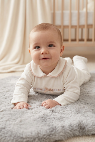 Spanish Unisex Baby Cream & Camel Velour Sleepsuit/Babygrow