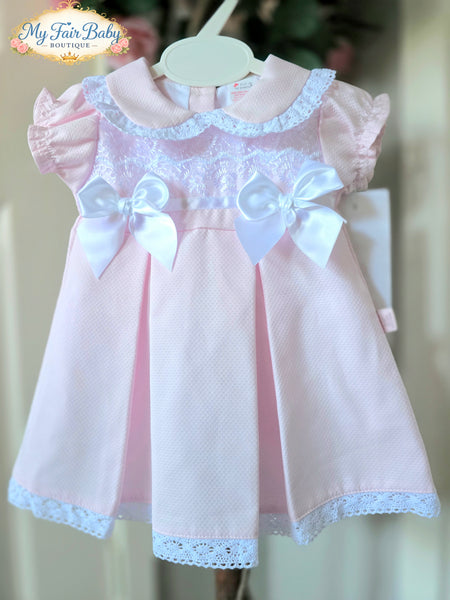 Spanish Baby Girls Pink Pique Pleated Dress V004P
