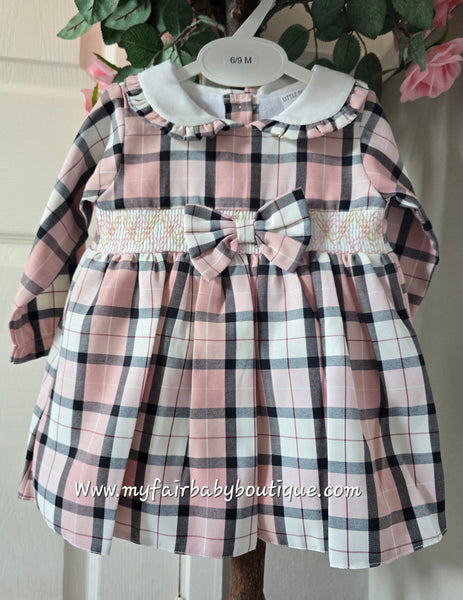 Spanish Baby Girls Pink & Grey Tartan Smocked Dress PO10