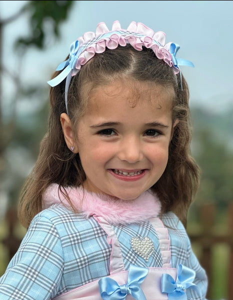 Sonata Infantil AW25 Spanish Girls Blue & Pink Check Puffball Dress IN2519 ~ MADE TO ORDER