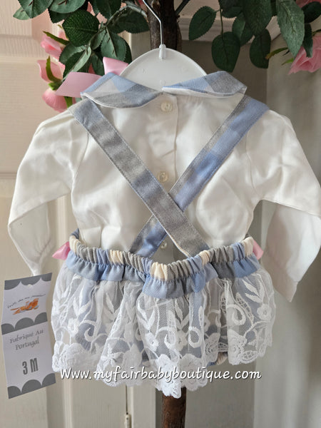 Spanish Baby Girls Blue & Grey Check Romper- 6-36m
