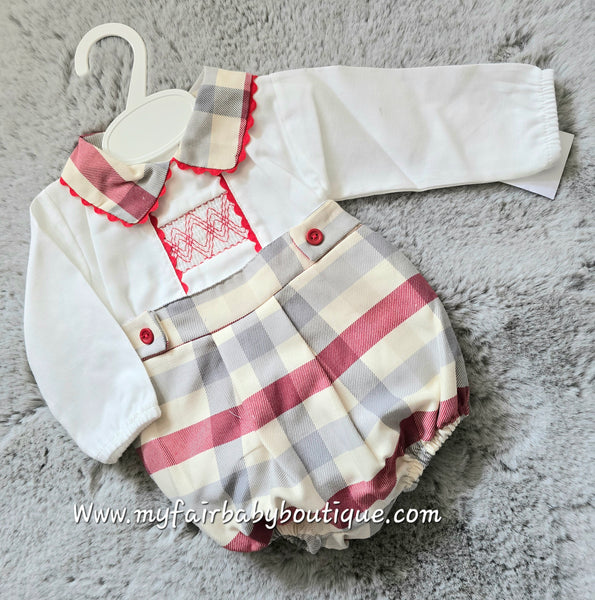 Spanish Baby Boys Red & Grey Check Short Set - 6-36m