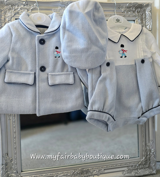 Beau Kid Traditional Baby Boys Blue Herringbone Jacket & Cap Set 2502 ~ 0-24m