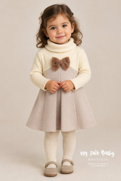 Traditional Girls Camel Fur Winter Coat & Dress Set ~ 2-11y