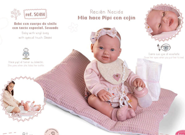 Spanish Mia Drink & Wet Newborn Baby Girl Doll (42cm) 50414 ~ IN STOCK NOW