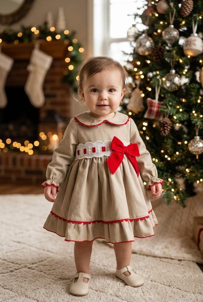 Spanish Girls Red & Beige Christmas Dress & Pants ~ 3-36m