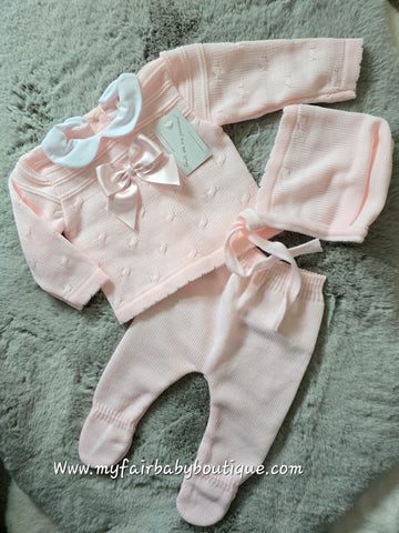 Spanish Baby Girls Pink Knitted 3pc Set ~ 0-3 months