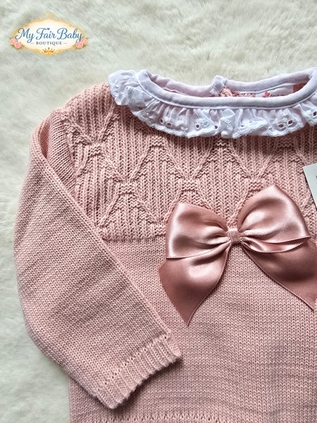 Spanish Baby Girls Dusky Pink Knitted 3pc Set ~ 0-3 months