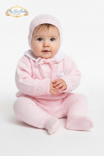 Spanish Baby Girls Pink & White Knitted 3pc Set ~ 0-3m