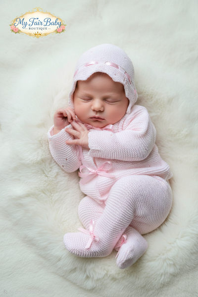 Spanish Creaciones Gavidia Baby Girls Pink Knitted 3pc Set 8213 ~ 3m
