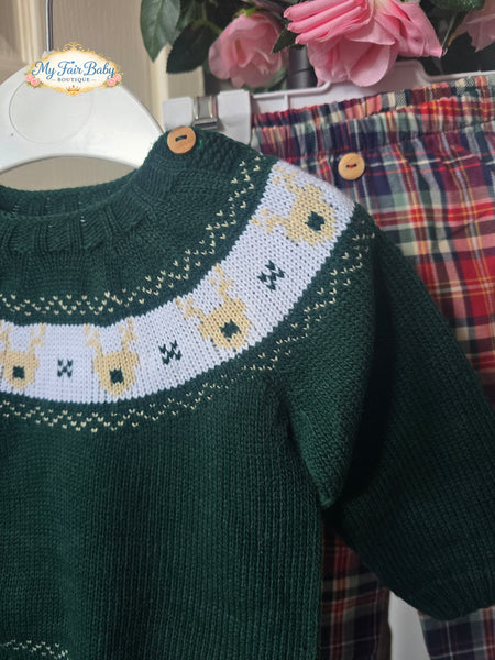 Spanish Baby Boys Green Reindeer Trouser Set