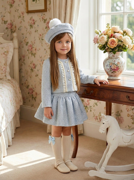 Sonata Infantil SS26 Spanish Girls Luxury Blue Boucle Jacket VE2618 - MADE TO ORDER