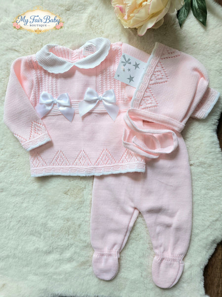 Spanish Baby Girls Pink Knitted 3pc Set ~ 0-3 months