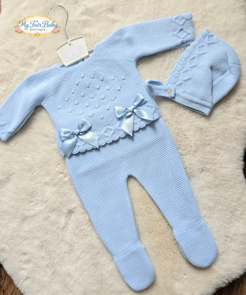 Spanish Baby Boys Blue Knitted 3pc Set C1003 ~ 0-12m
