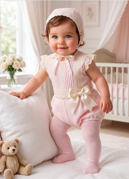 Sonata Infantil Spanish Girls Pink Lace Ceremony 3pc Set VE2624 - MADE TO ORDER