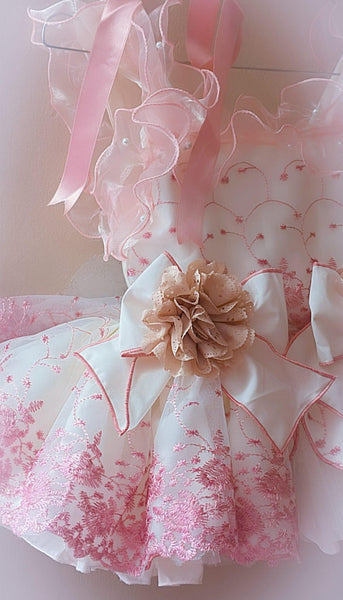 Ela Confeccion SS26 Girls Pink Embroidered Rosabella Puffball Dress - MADE TO ORDER