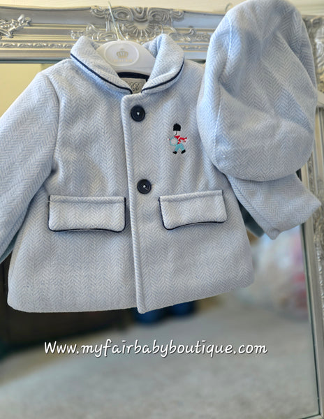 Beau Kid Traditional Baby Boys Blue Herringbone Jacket & Cap Set 2502 ~ 0-24m