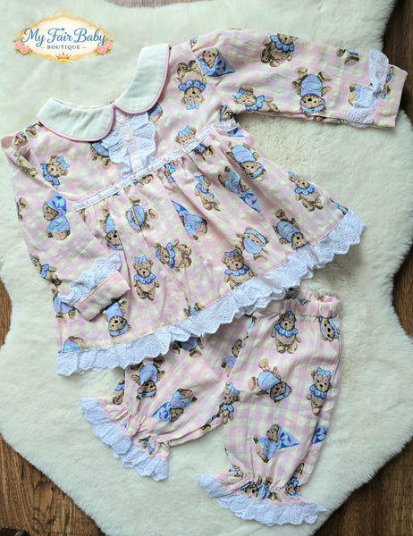 Beau Kid Traditional Baby Girls Teddy Bear Bloomer PJ Set 1542 ~ IN STOCK NOW