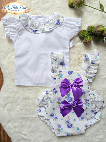 Spanish Baby Girls Purple Floral Romper Set M002P