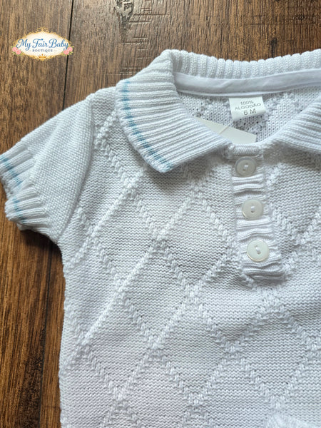 Spanish Baby Boys White Diamond Knitted Short Set 26238 - 12-36m