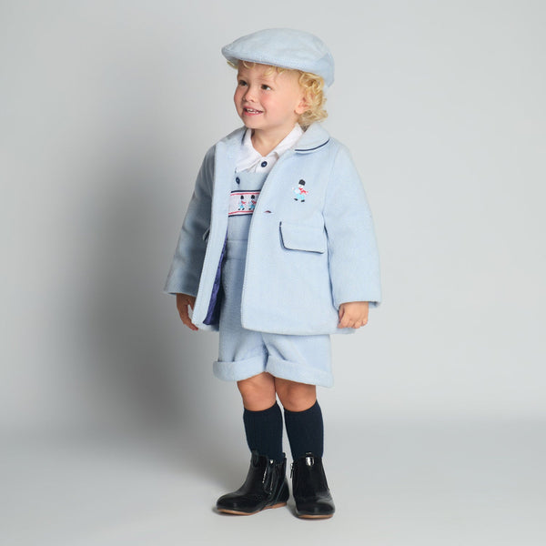 Beau Kid Traditional Baby Boys Blue Herringbone Jacket & Cap Set 2502 ~ 0-24m