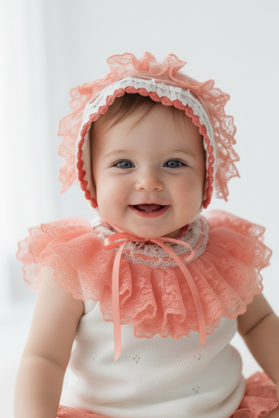 Ela Confeccion Spanish Baby Girls Orange Lace Knitted 3pc Set - 12m