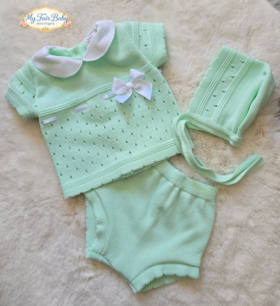 Spanish Baby Girls Mint Green Knitted Jam Pant 3pc Set ~ 0-3m