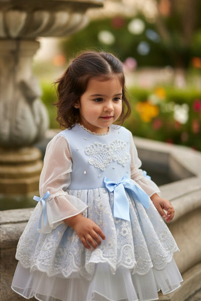 Sonata Infantil Spanish Girls Blue Lace Gardenia Puffball Dress IN2 - IN STOCK NOW