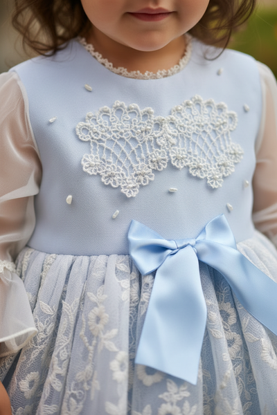Sonata Infantil Spanish Girls Blue Lace Gardenia Puffball Dress IN2 - IN STOCK NOW