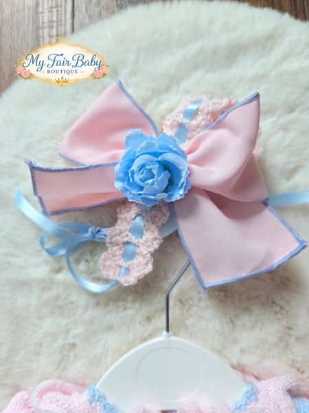 Ela Confeccion SS26 Girls Pink & Blue Knitted Romper - MADE TO ORDER