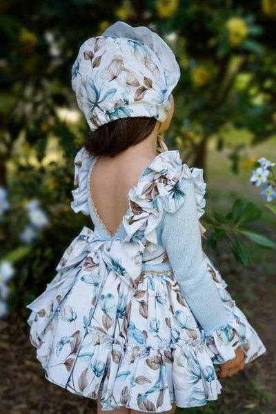 Ela Confeccion AW25 Spanish Girls Blue Floral Puffball Dress - MADE TO ORDER