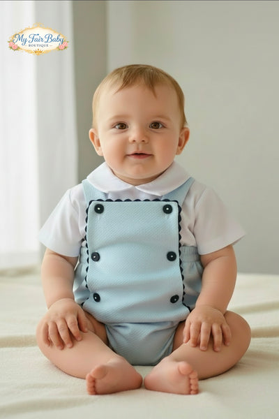Spanish Baby Boys Blue & Navy Summer Romper Set ~ 24,36m