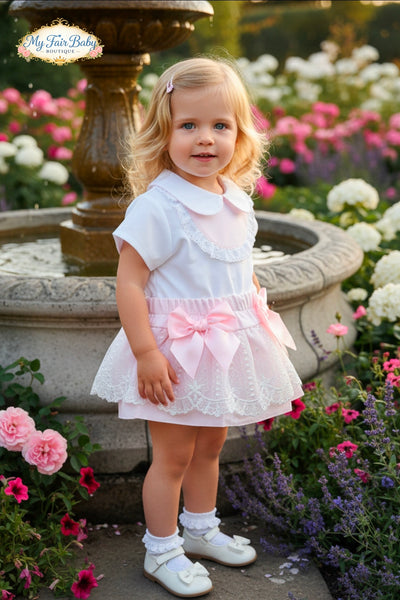 Spanish Baby Girls Pink Lace & Bow Skort Set ~ 3-36m
