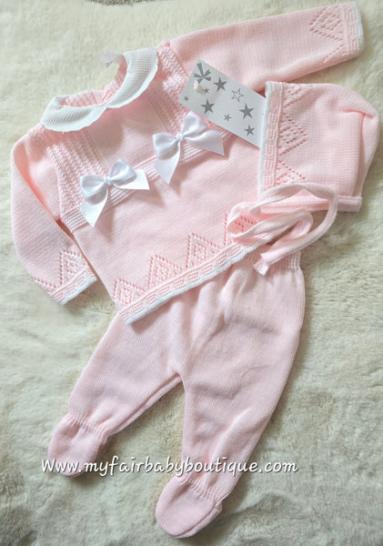 Spanish Baby Girls Pink Knitted 3pc Set ~ 0-3 months