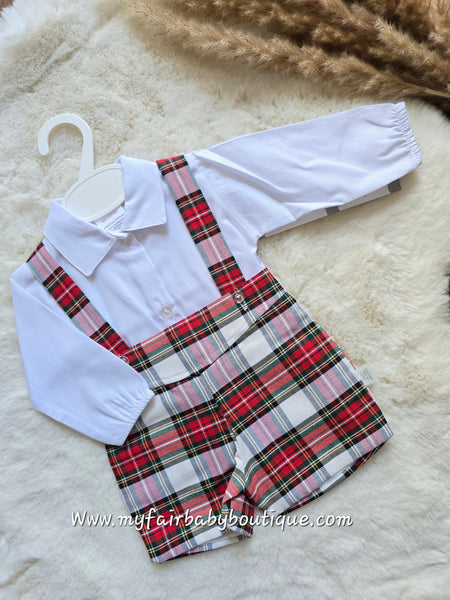Spanish Baby Boys Red & White Plaid Dungaree Set EL195 ~ 3-36m