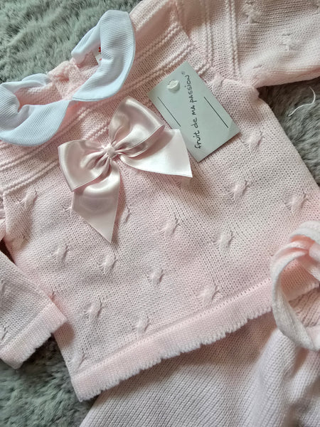 Spanish Baby Girls Pink Knitted 3pc Set ~ 0-3 months