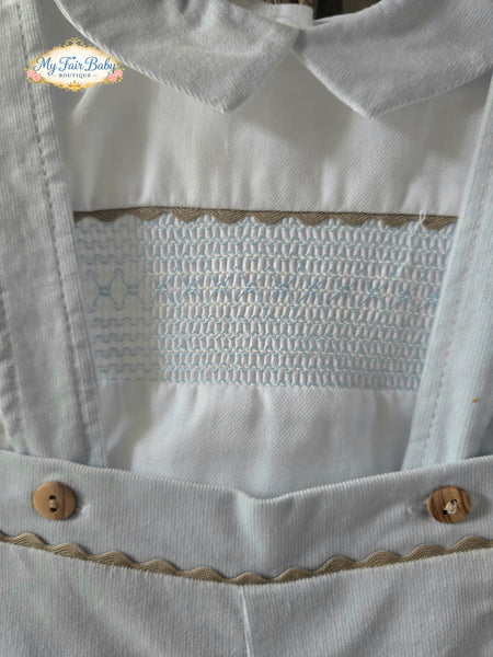Spanish Baby Boys Pale Blue Smocked Dungaree Set