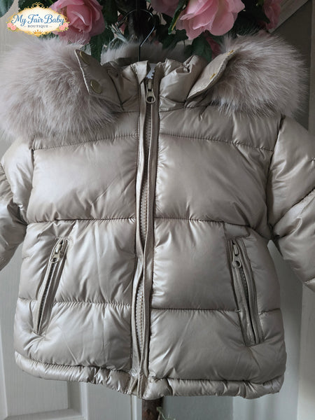 Wee Me Traditional Boys Champagne Hooded Puffer Coat