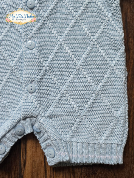 Spanish Baby Boys Blue Diamond Knitted Romper 23237 - 6-24m