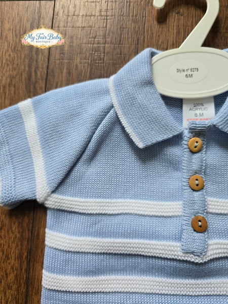 Spanish Baby Boys Blue Striped Knitted Short Set 5279 - 6-36m