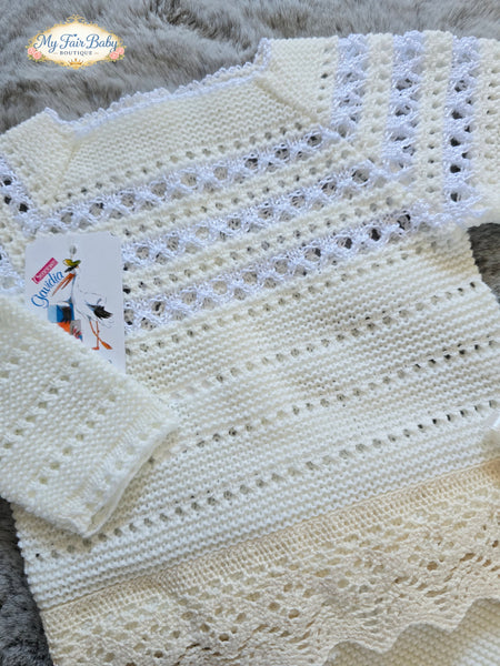 Spanish Creaciones Gavidia Unisex Baby Cream Knitted 3pc Lace Set 6132