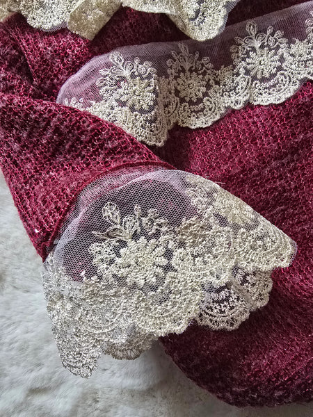 Ela Confeccion AW25 Spanish Girls Burgundy Lace Trimmed Romper & Bonnet Set  - IN STOCK NOW