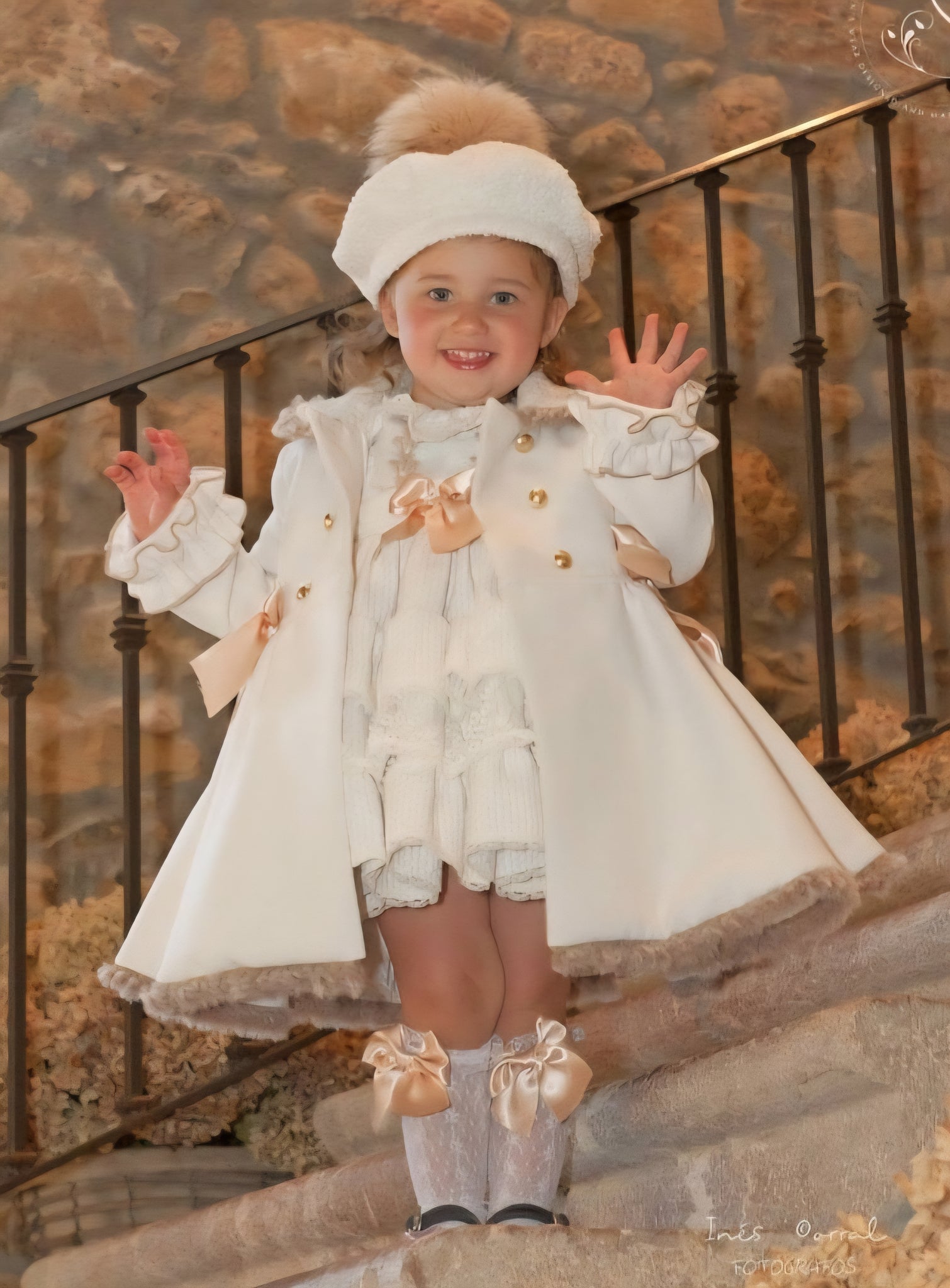 Sonata Infantil Spanish Girls Cream Valeria Winter Coat IN32 - MADE TO ORDER