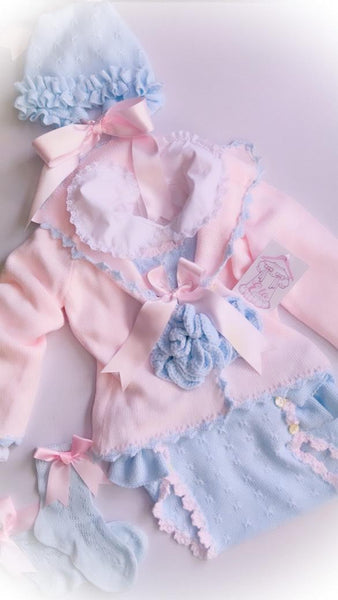 Ela Confeccion AW25 Girls Blue & Pink Knitted Romper - MADE TO ORDER