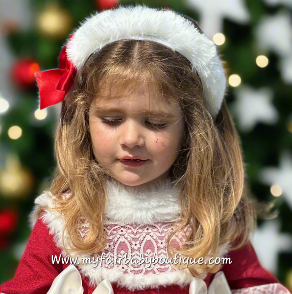 Sonata Infantil AW25 Spanish Girls Ivory Fur Headband ~ Red, Pink, Navy or Green - MADE TO ORDER