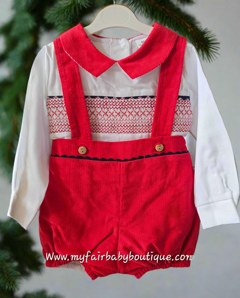 Spanish Baby Boys Red Smocked Dungarees Set ~ 3-36m